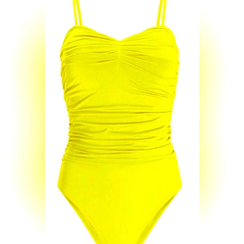Express yellow Ruched bodysuit w/ removable cups,& spaghetti straps NEW RE$50+XS